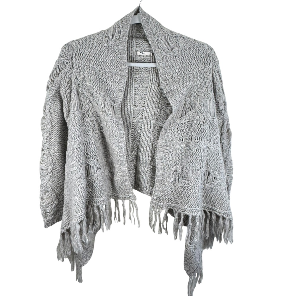 Silver Jeans Gray Open-Front Fringe Knit Cardigan